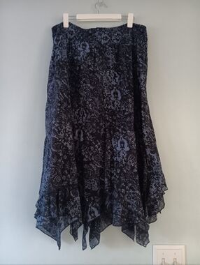 Style & Co Black Blue Printed Maxi Skirt XL Layered Ruffle Hem Flowy